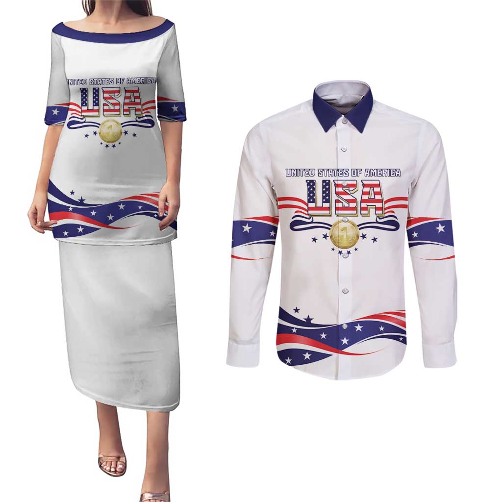 Custom USA 2024 Couples Matching Puletasi and Long Sleeve Button Shirt Summer Sport Go United States LT05 - Wonder Print Shop