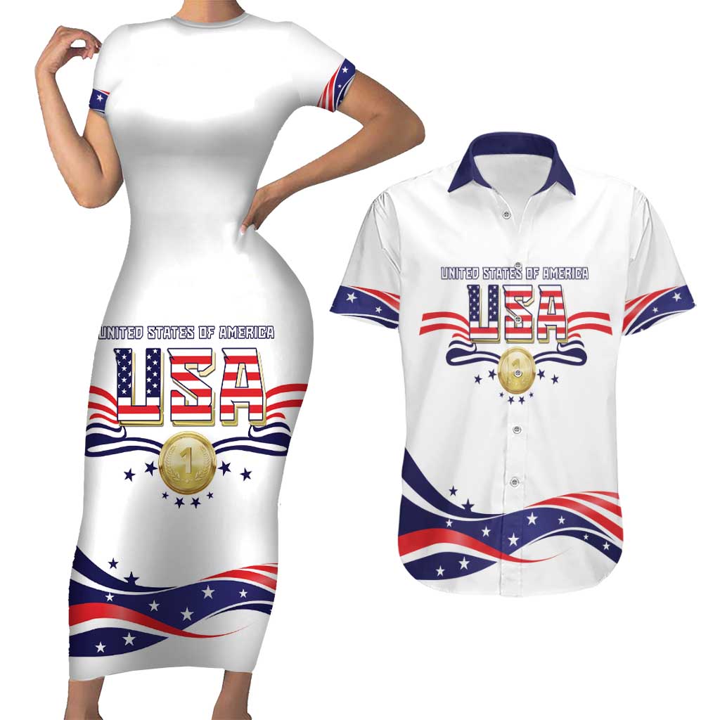 Custom USA 2024 Couples Matching Short Sleeve Bodycon Dress and Hawaiian Shirt Summer Sport Go United States LT05 - Wonder Print Shop