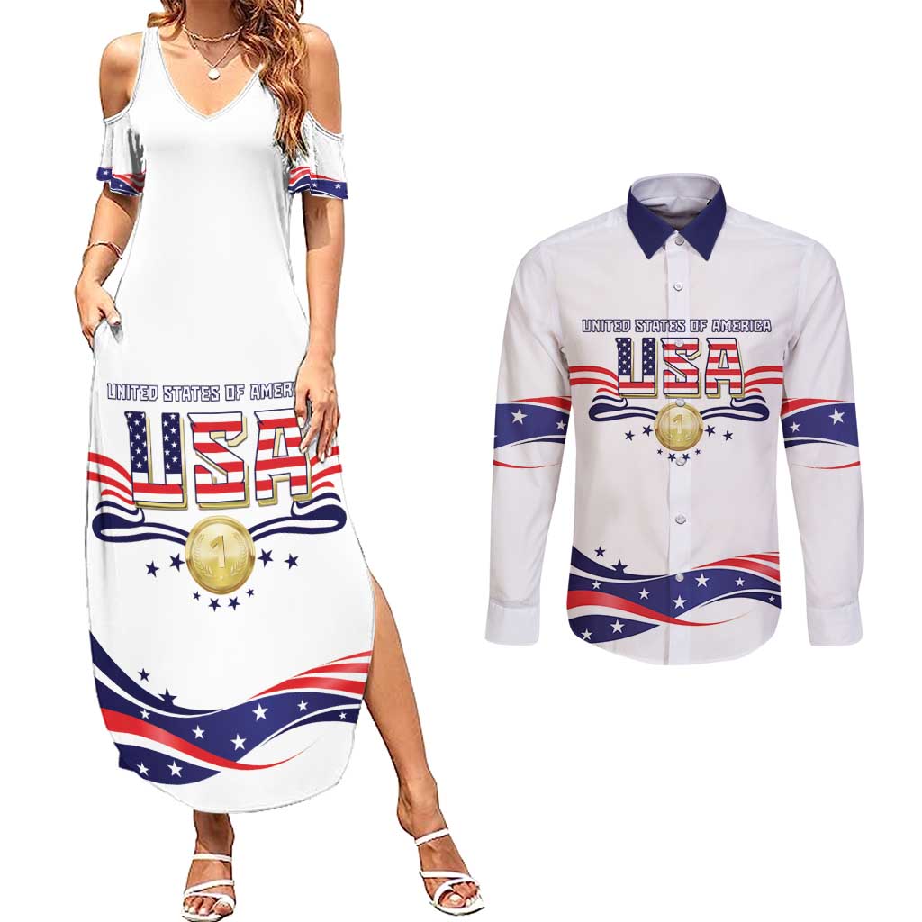 Custom USA 2024 Couples Matching Summer Maxi Dress and Long Sleeve Button Shirt Summer Sport Go United States LT05 - Wonder Print Shop