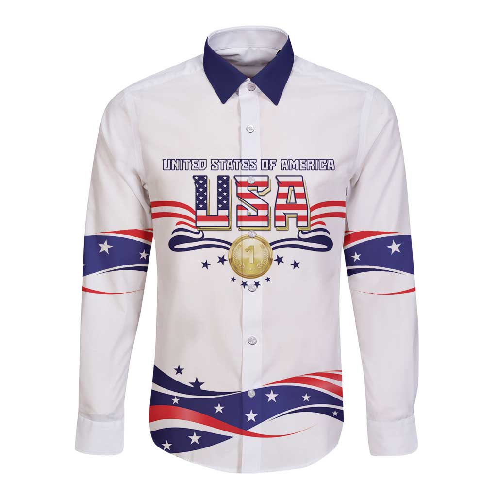 Custom USA 2024 Long Sleeve Button Shirt Summer Sport Go United States LT05 - Wonder Print Shop