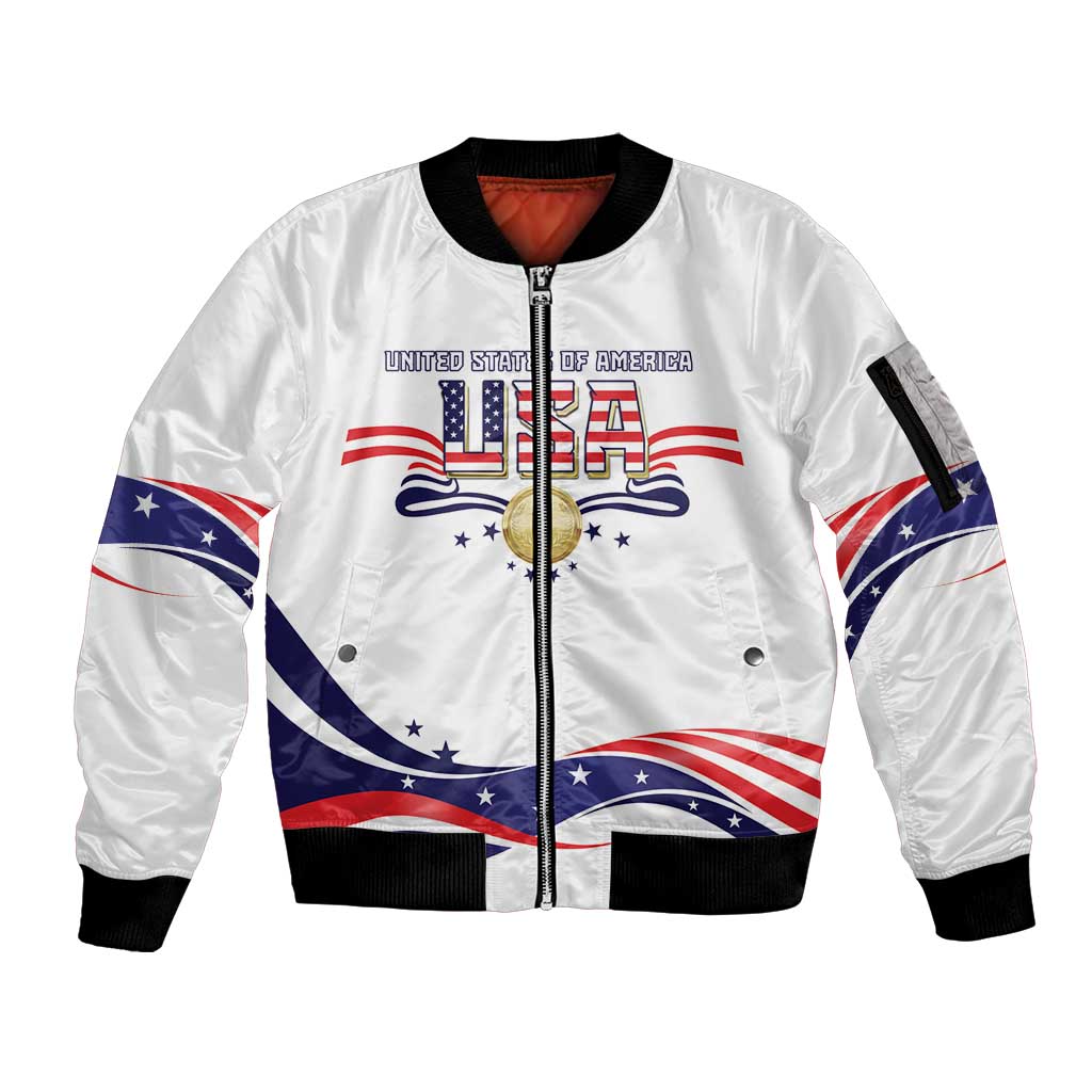 Custom USA 2024 Sleeve Zip Bomber Jacket Summer Sport Go United States LT05 - Wonder Print Shop