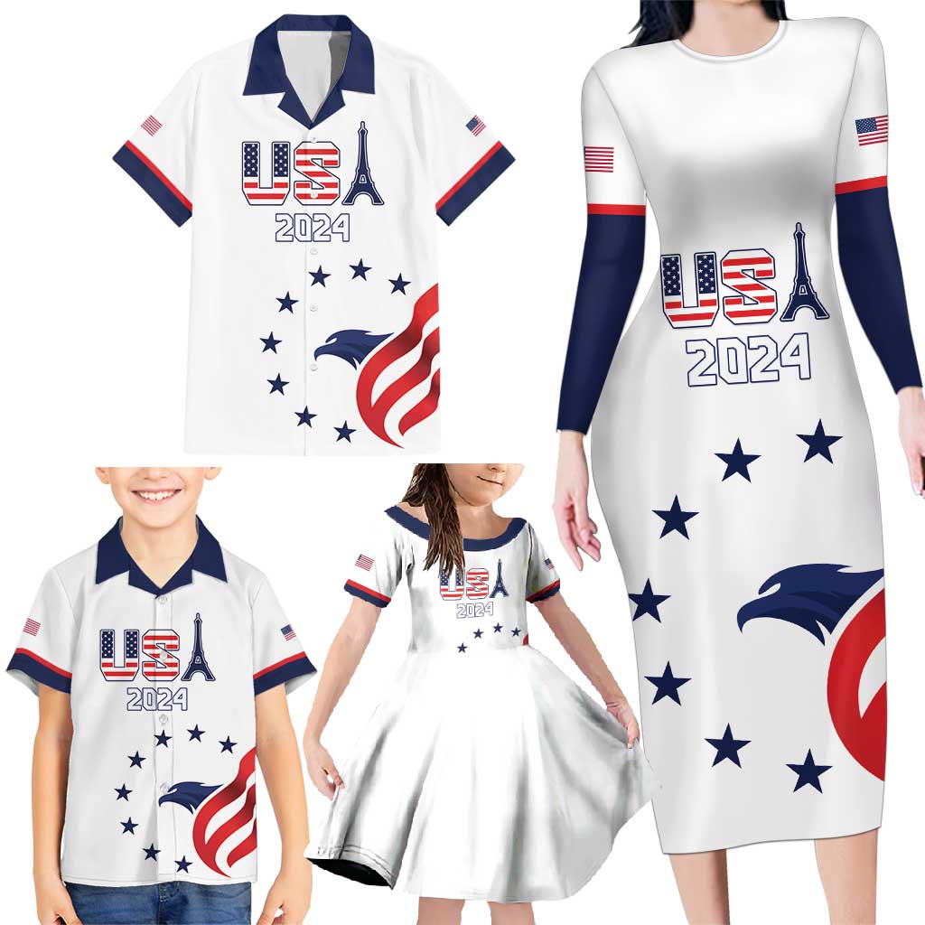 Custom USA 2024 Paris Family Matching Long Sleeve Bodycon Dress and Hawaiian Shirt United States Sport LT05 - Wonder Print Shop