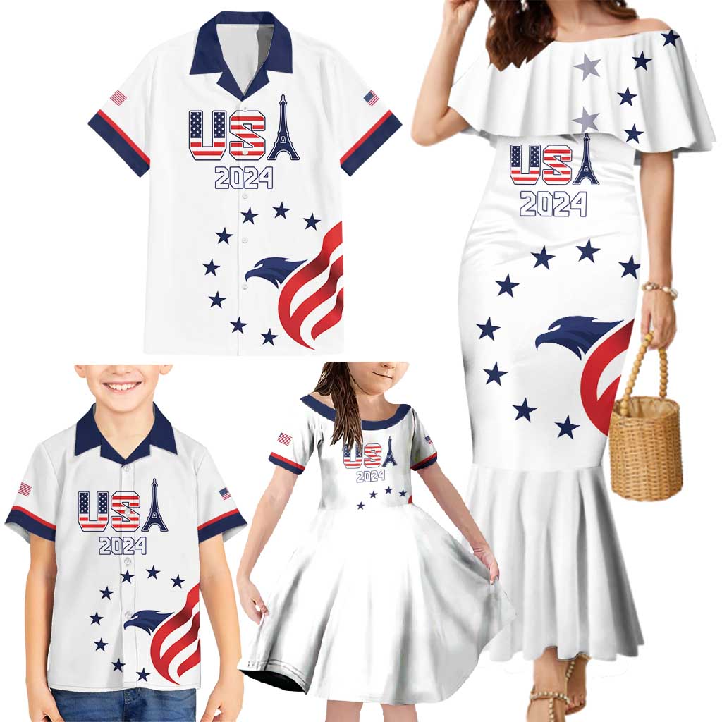 Custom USA 2024 Paris Family Matching Mermaid Dress and Hawaiian Shirt United States Sport LT05 - Wonder Print Shop