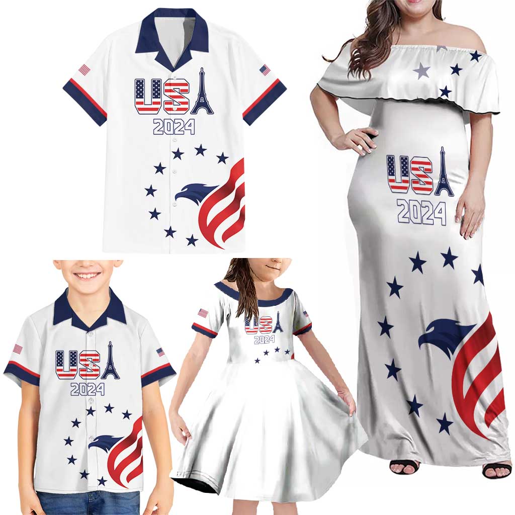 Custom USA 2024 Paris Family Matching Off Shoulder Maxi Dress and Hawaiian Shirt United States Sport LT05 - Wonder Print Shop