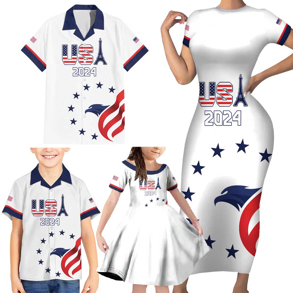 Custom USA 2024 Paris Family Matching Short Sleeve Bodycon Dress and Hawaiian Shirt United States Sport LT05 - Wonder Print Shop