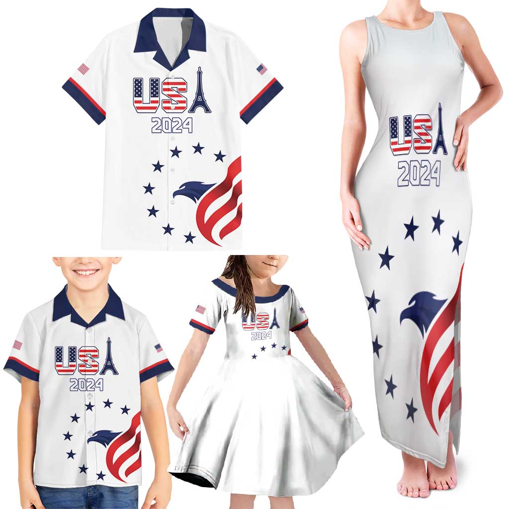 Custom USA 2024 Paris Family Matching Tank Maxi Dress and Hawaiian Shirt United States Sport LT05 - Wonder Print Shop