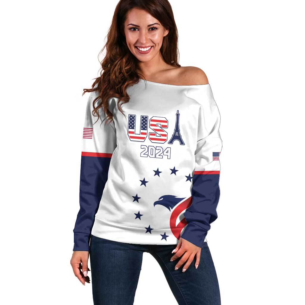 Custom USA 2024 Paris Off Shoulder Sweater United States Sport LT05 - Wonder Print Shop