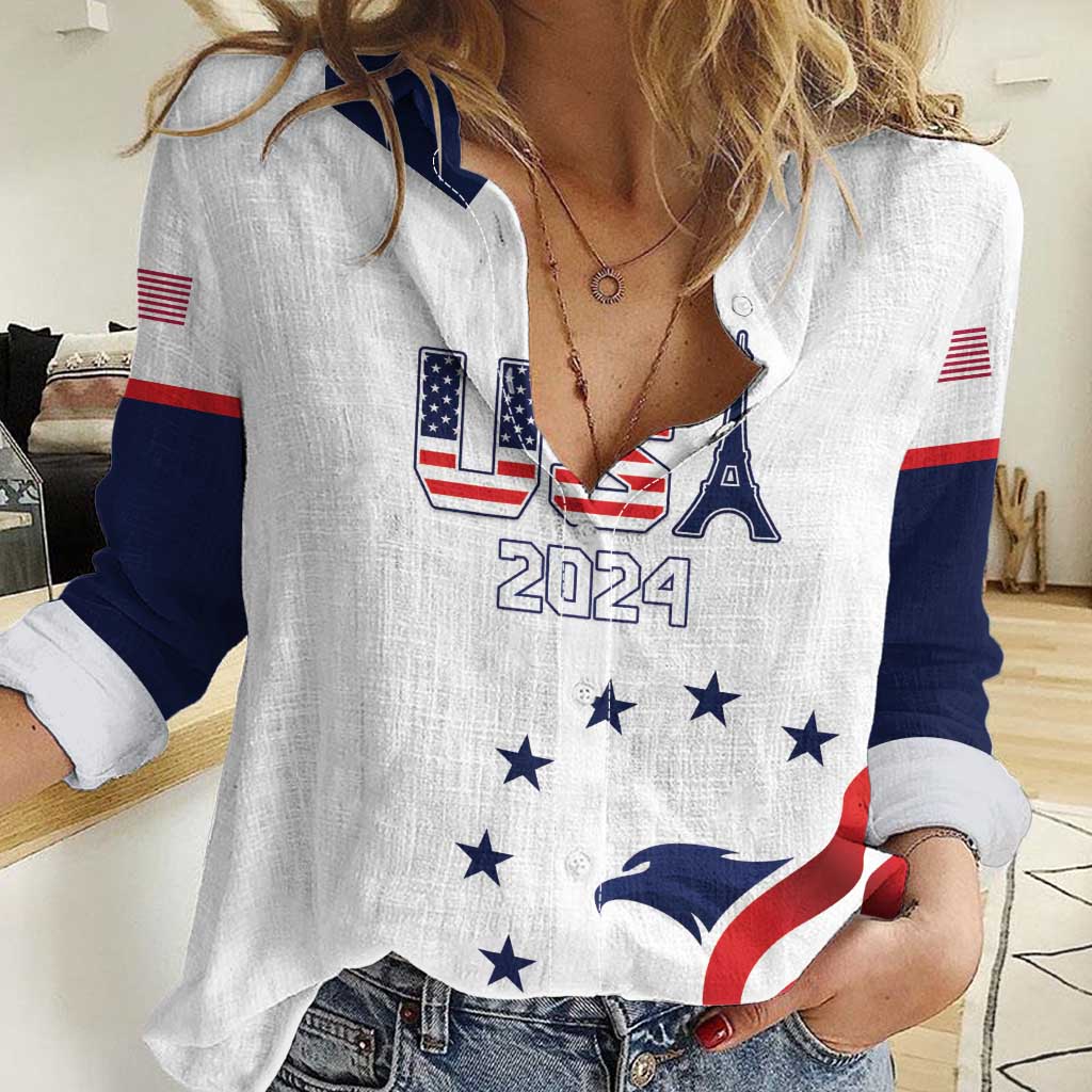 Custom USA 2024 Paris Women Casual Shirt United States Sport LT05 - Wonder Print Shop