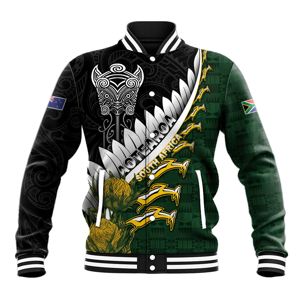 Custom Rugby New Zealand And South Africa Baseball Jacket Silver Fern With Springboks