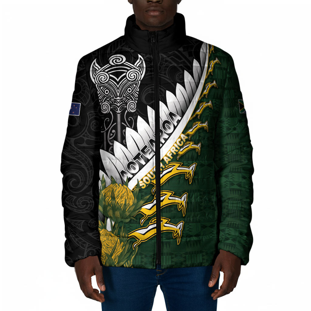 Custom Rugby New Zealand And South Africa Padded Jacket Silver Fern With Springboks