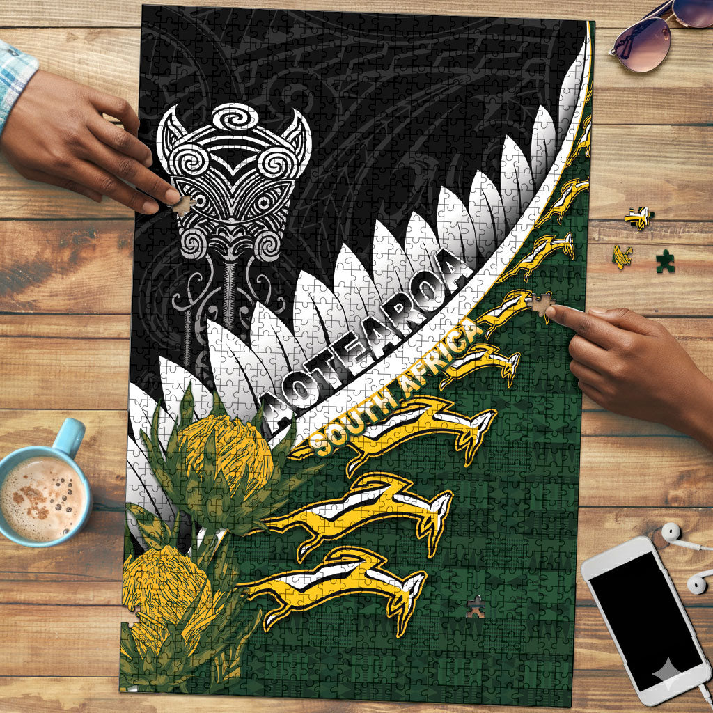Rugby New Zealand And South Africa Puzzle Silver Fern With Springboks