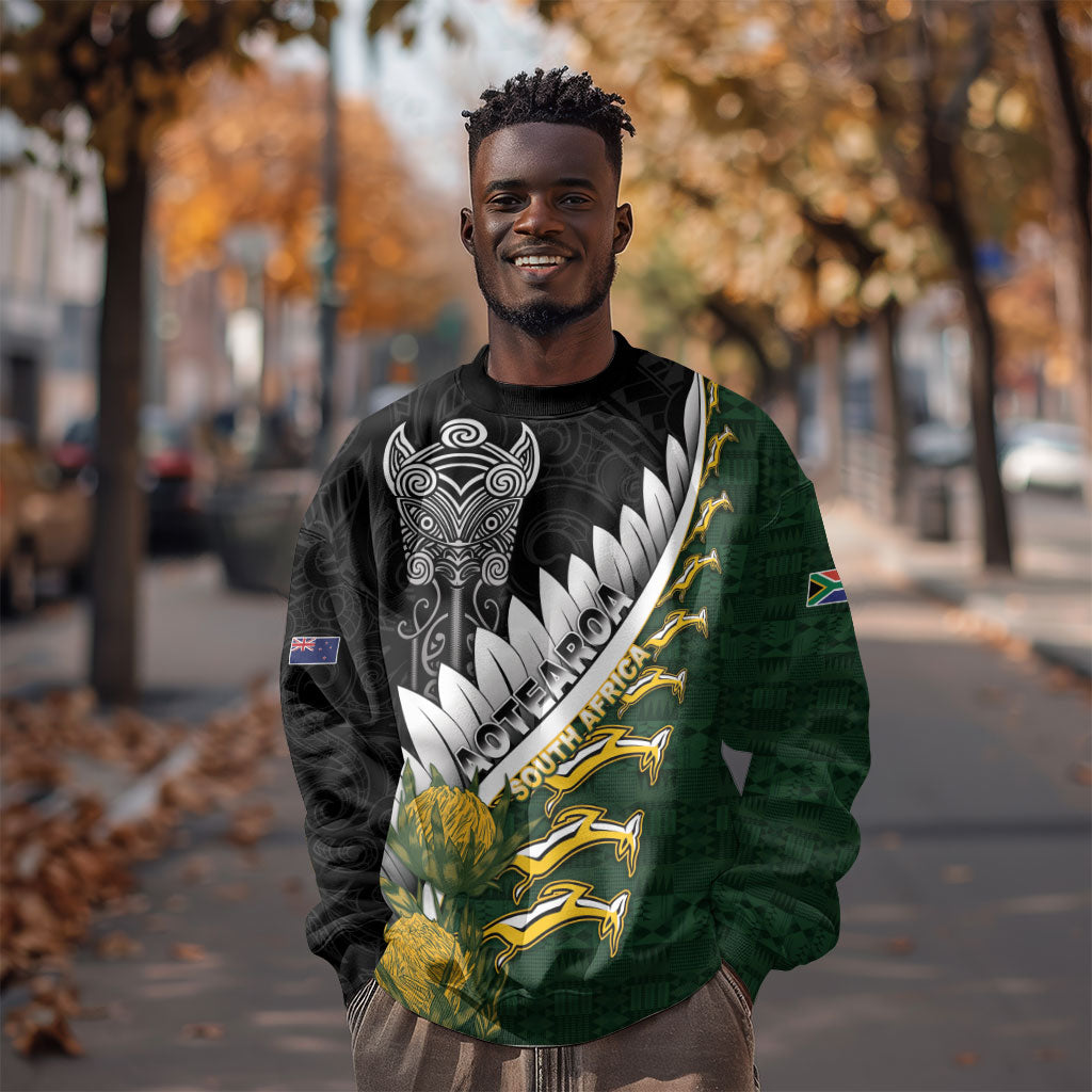 Custom Rugby New Zealand And South Africa Sweatshirt Silver Fern With Springboks