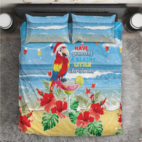 Blue tropical Christmas bedding set with parrot motif and two matching pillowcases
