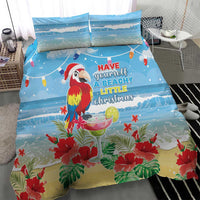 Blue tropical Christmas duvet cover with parrot and floral plants, plus two pillowcases