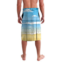 Men's blue tropical Christmas lavalava, ocean horizon gradient with striped pattern