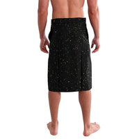 Black wrap skirt with scattered gold speckles and elastic waistband