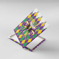 Mardi Gras canvas wall art print on white backing, showing bow and diamond pattern