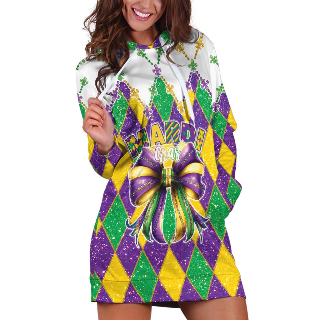 Love Mardi Gras Hoodie Dress Coquette Bow Glitter Style