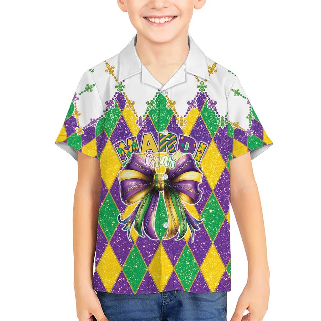 Love Mardi Gras Kid Hawaiian Shirt Coquette Bow Glitter Style