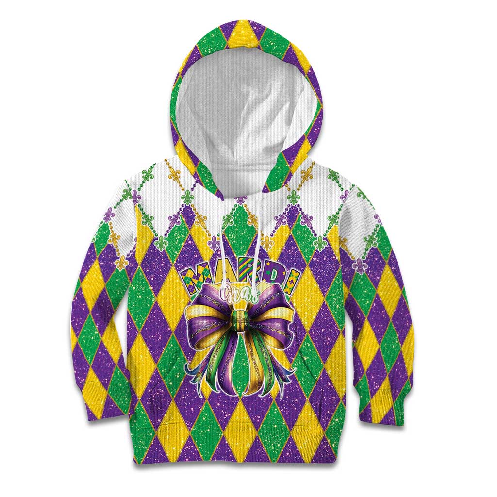 Love Mardi Gras Kid Hoodie Coquette Bow Glitter Style