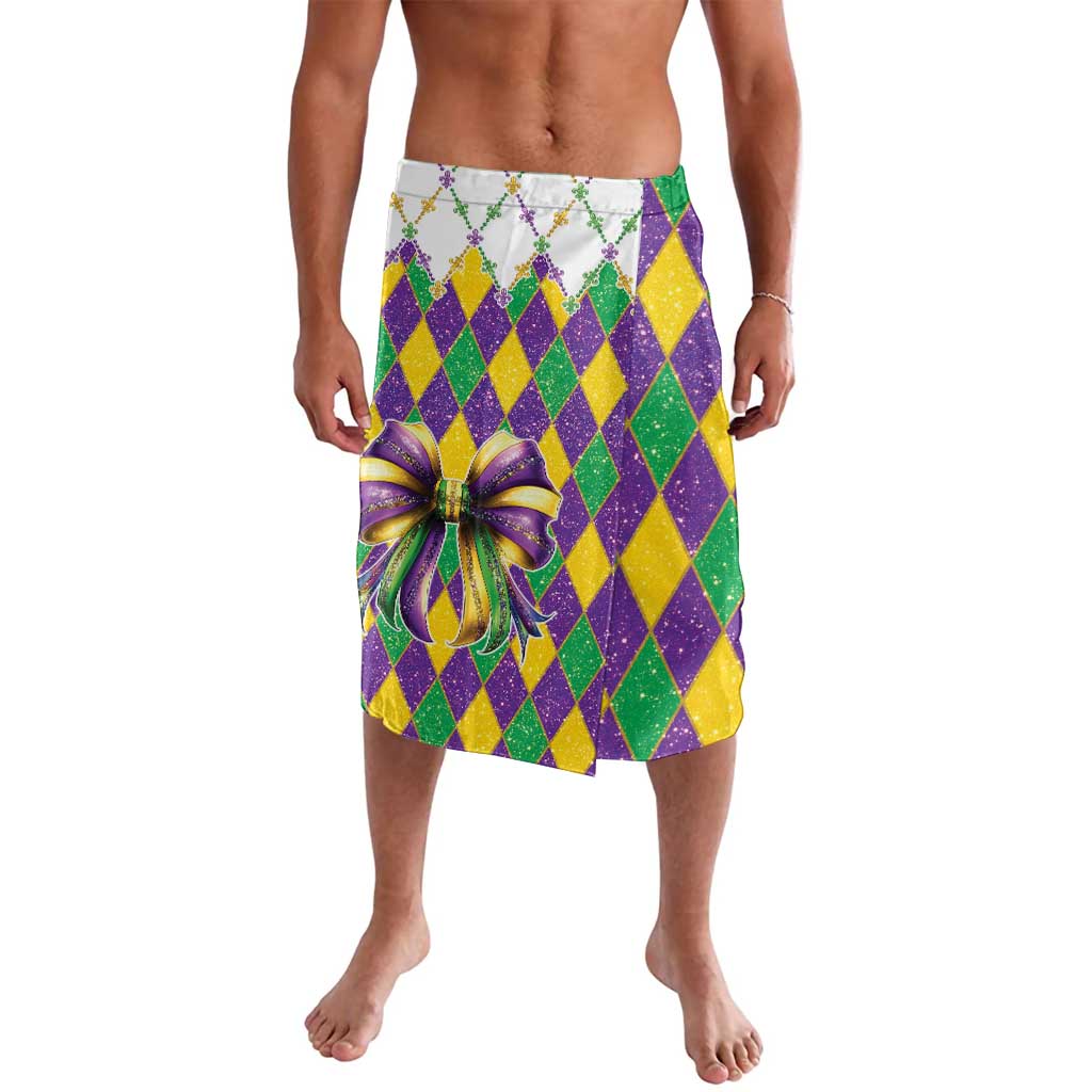 Glitter diamond-print wrap skirt in purple, green, and yellow with large bow