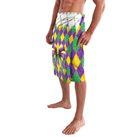 Glitter diamond-print wrap skirt with purple-yellow-green pattern and decorative bow detail