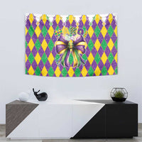 Mardi Gras tapestry with multicolor diamond background and central glittery bow