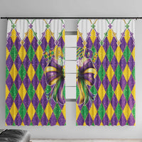 Set of two Mardi Gras curtains with diamond pattern and centered purple glitter bow