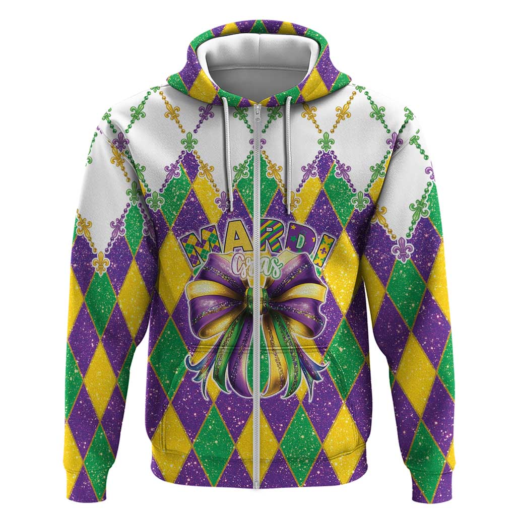 Love Mardi Gras Zip Hoodie Coquette Bow Glitter Style LT05 - Wonder Print Shop