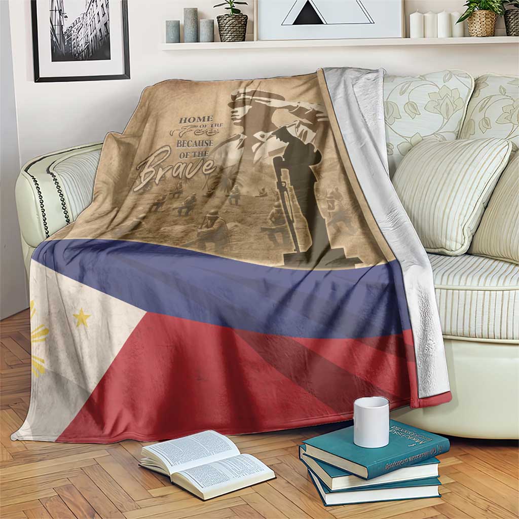 Memorial Day blanket in tan with soldier silhouette, “Home of the Free” text and Philippines flag stripes
