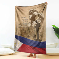 Memorial Day blanket in tan, soldier graphic and “Home of the Free” text with Philippines flag hem