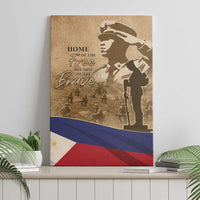 Brown canvas wall art on a shelf with soldier silhouettes and Philippine flag colors at bottom