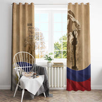 Brown curtain with soldier silhouette and “Home of the Free because of the Brave” print