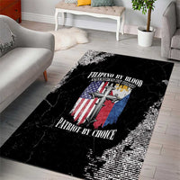 Black grunge-style area rug with patriotic cross, U.S. and blue/red stripes center