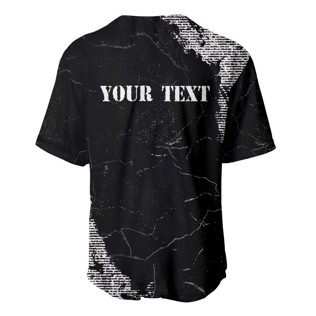 Black grunge baseball jersey back with large 'YOUR TEXT' print