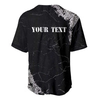 Black grunge baseball jersey back with large 'YOUR TEXT' print