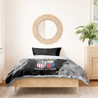 Black bedding set with flag-and-cross graphic duvet and two black pillowcases