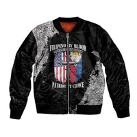 Black bomber jacket with front zip and grunge graphic patch design