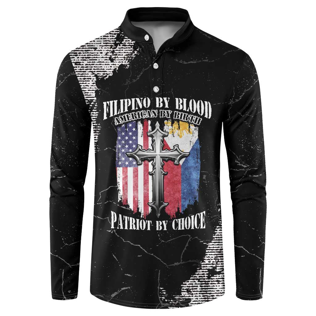 Black grunge button sweatshirt with full front emblem and cross graphic