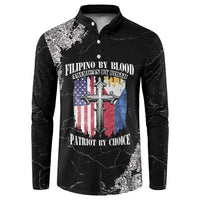 Black grunge button sweatshirt with full front emblem and cross graphic
