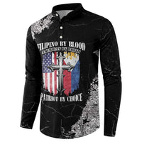 Black grunge button sweatshirt with full front graphic and standing collar