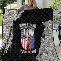 Black and white quilt with quilted diamond pattern and Philippine/USA patriotic graphic