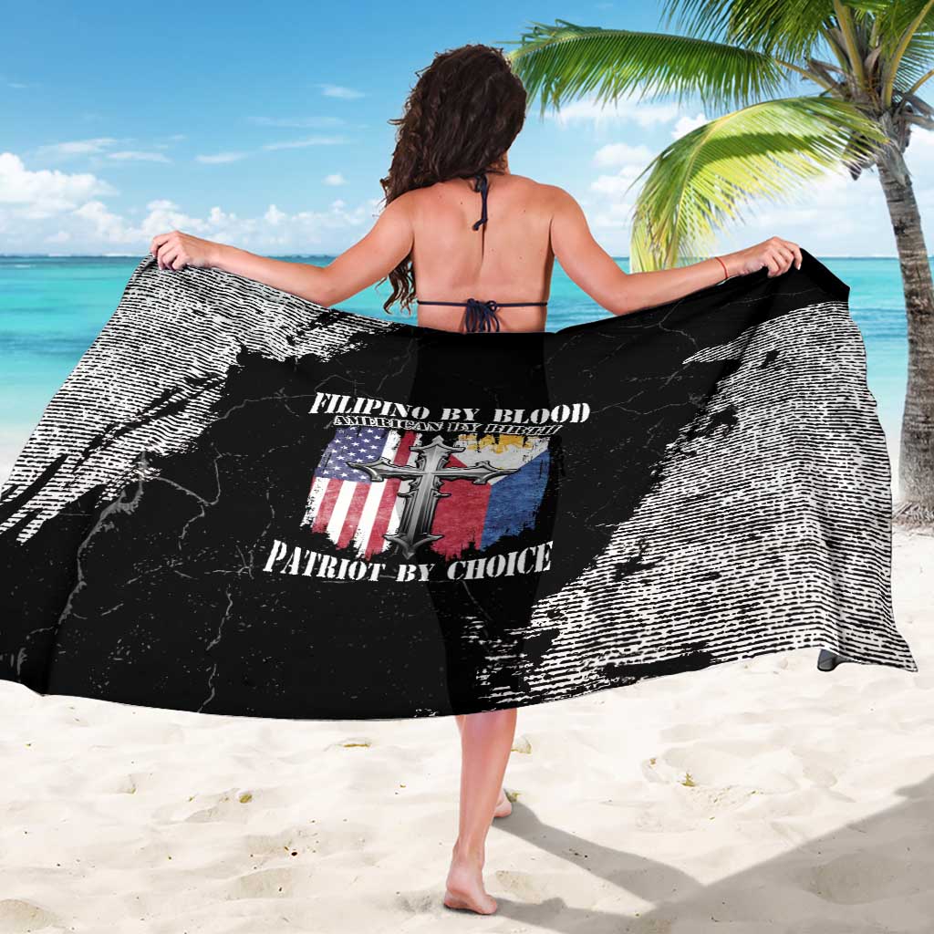 Black and white grunge print sarong with bold crest logo centered