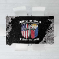 Black grunge-style tablecloth with distressed text and cross plus flag graphics in center