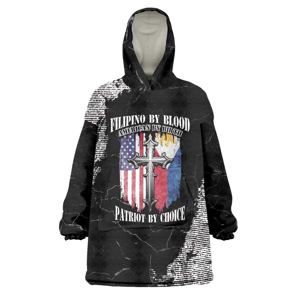 Personalized Philippines And USA Wearable Blanket Hoodie Grunge Style