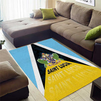 Saint Lucia coat of arms area rug with light-blue stripe and yellow corner section