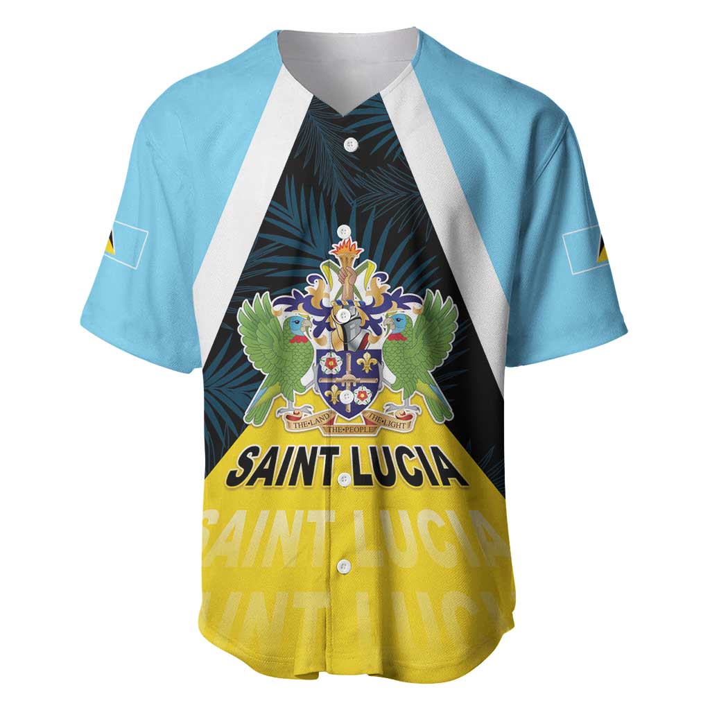 Personalised Saint Lucia Baseball Jersey Coat Of Arm With Palm Leaf Pattern