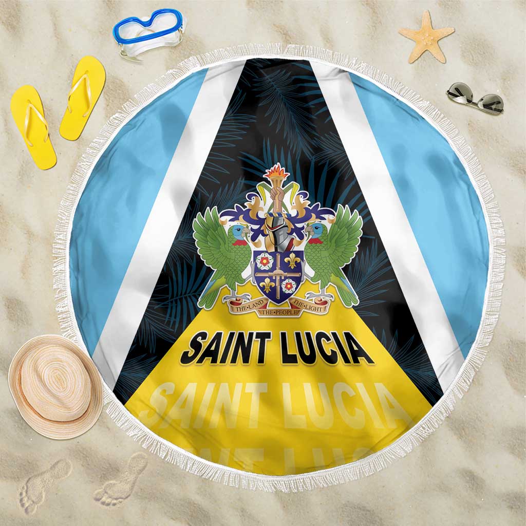 Saint Lucia Beach Blanket Coat Of Arm With Palm Leaf Pattern