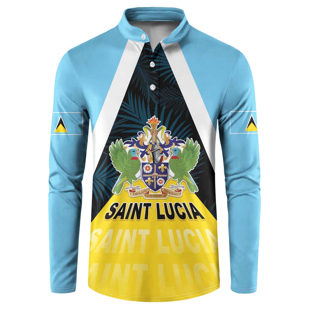 Personalised Saint Lucia Button Sweatshirt Coat Of Arm With Palm Leaf Pattern