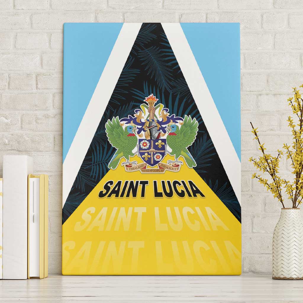 Saint Lucia Canvas Wall Art Coat Of Arm With Palm Leaf Pattern